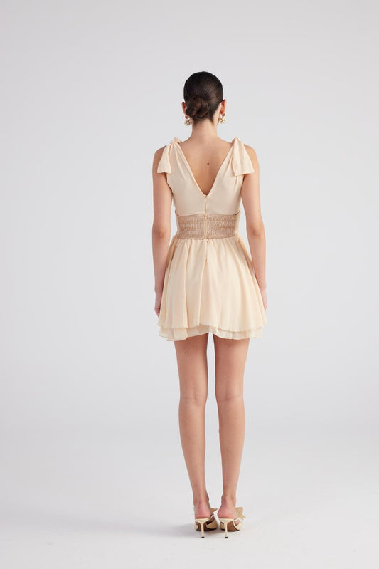 Bagclo Fiona Beige Ruched Mini Dress