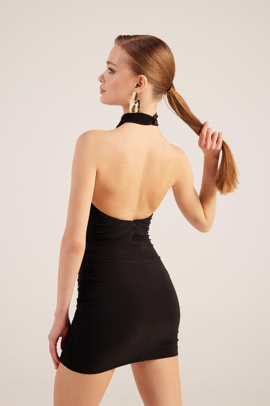 Bagclo Rachel Black Halter Neck Mini Dress