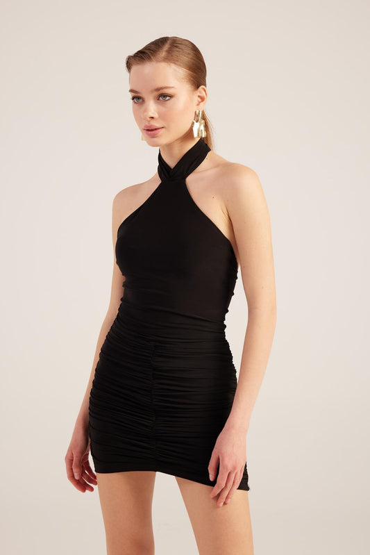 Bagclo Rachel Black Halter Neck Mini Dress